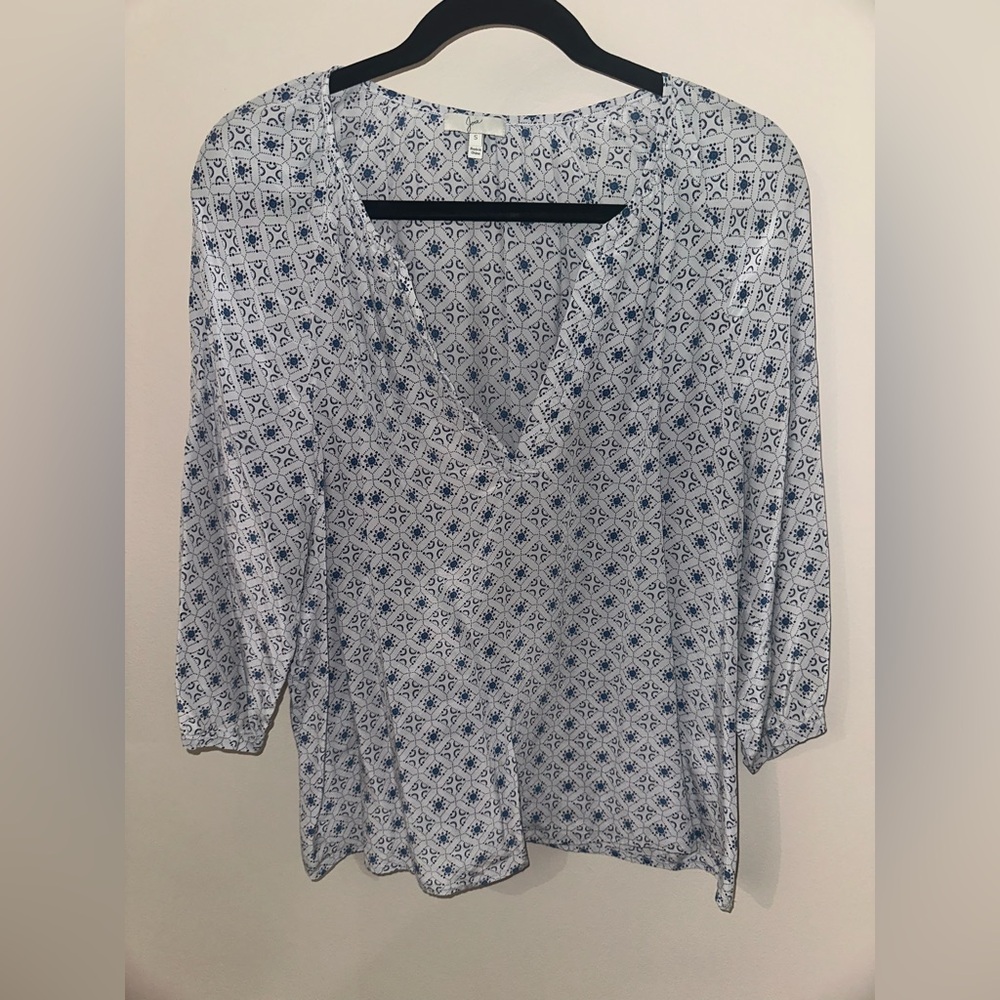 JOIE 100% Silk Blue Floral Print Blouse - Size Small